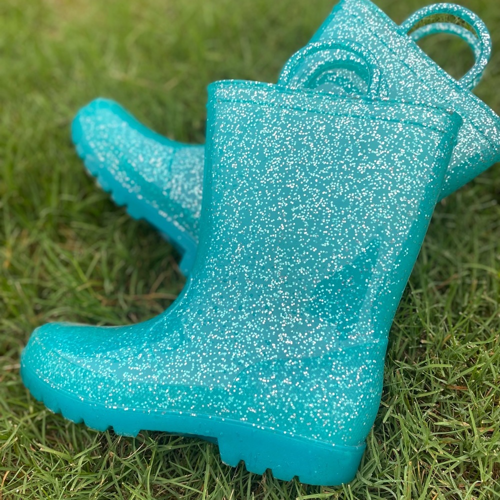 Blue glittered SPARKLY rain boots